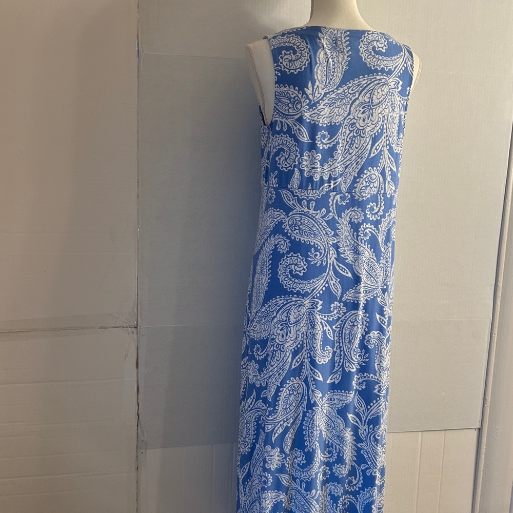 J Jill Wearever Collection Blue & White Paisley Maxi Tank Dress Size S Petite - Picture 5 of 13
